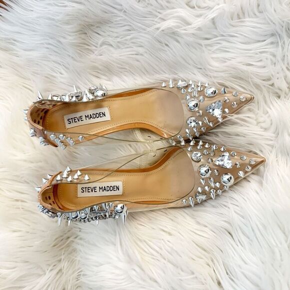 STEVE MADDEN | Vala Studded Metallic Stiletto Heel Pump Clear Embellished | 7.5 - Picture 2 of 9